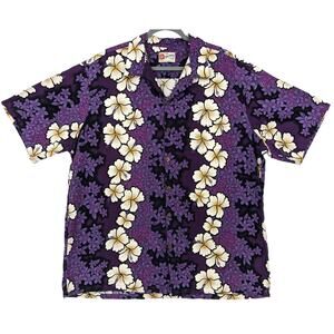 Vintage Cotton Crepe HILO HATTIE Men's Hawaiian Aloha Shirt Purple Floral ~ 3XL